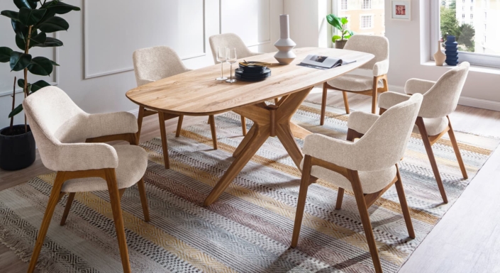 JEFFERSON ET Wildeiche Ovale Tischform Mit Schweizer Kante Holzgestell Spiderform JE14 16 18 20 22 2 6